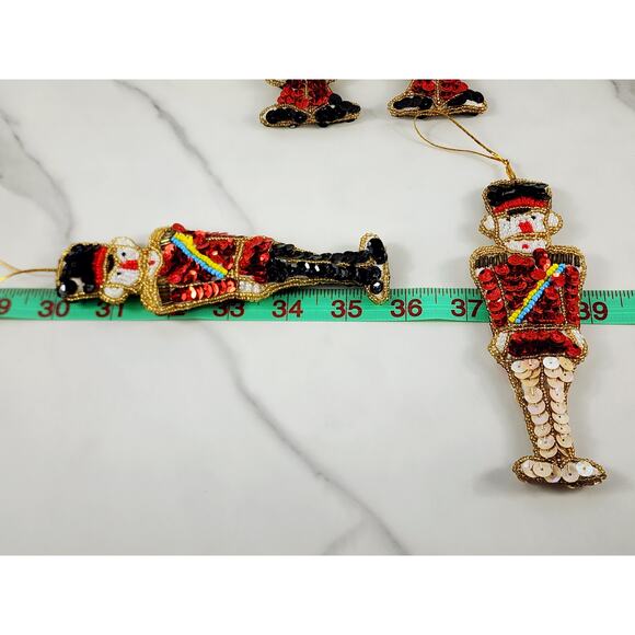 Christmas Ornament Sequins And Beaded Soldiers 4" Handmade 90's Two Sided x6 Vtg - Picture 11 of 13